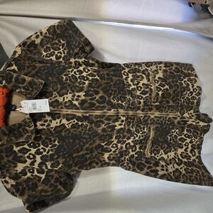 Nasty Gal Brown and Black Jean Jacket with Animal Print